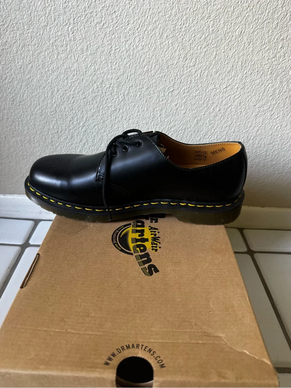 Dr. Martens Black 3-Eye Oxford with Yellow Stitching